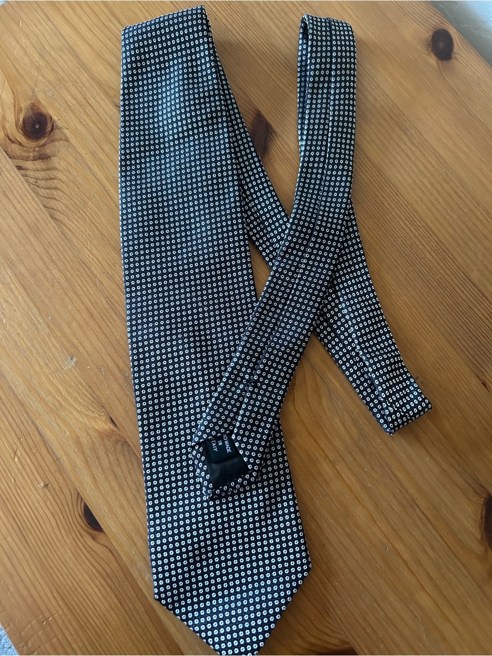 Giorgio Armani Black Classic Tie with White Micro Circle Pattern